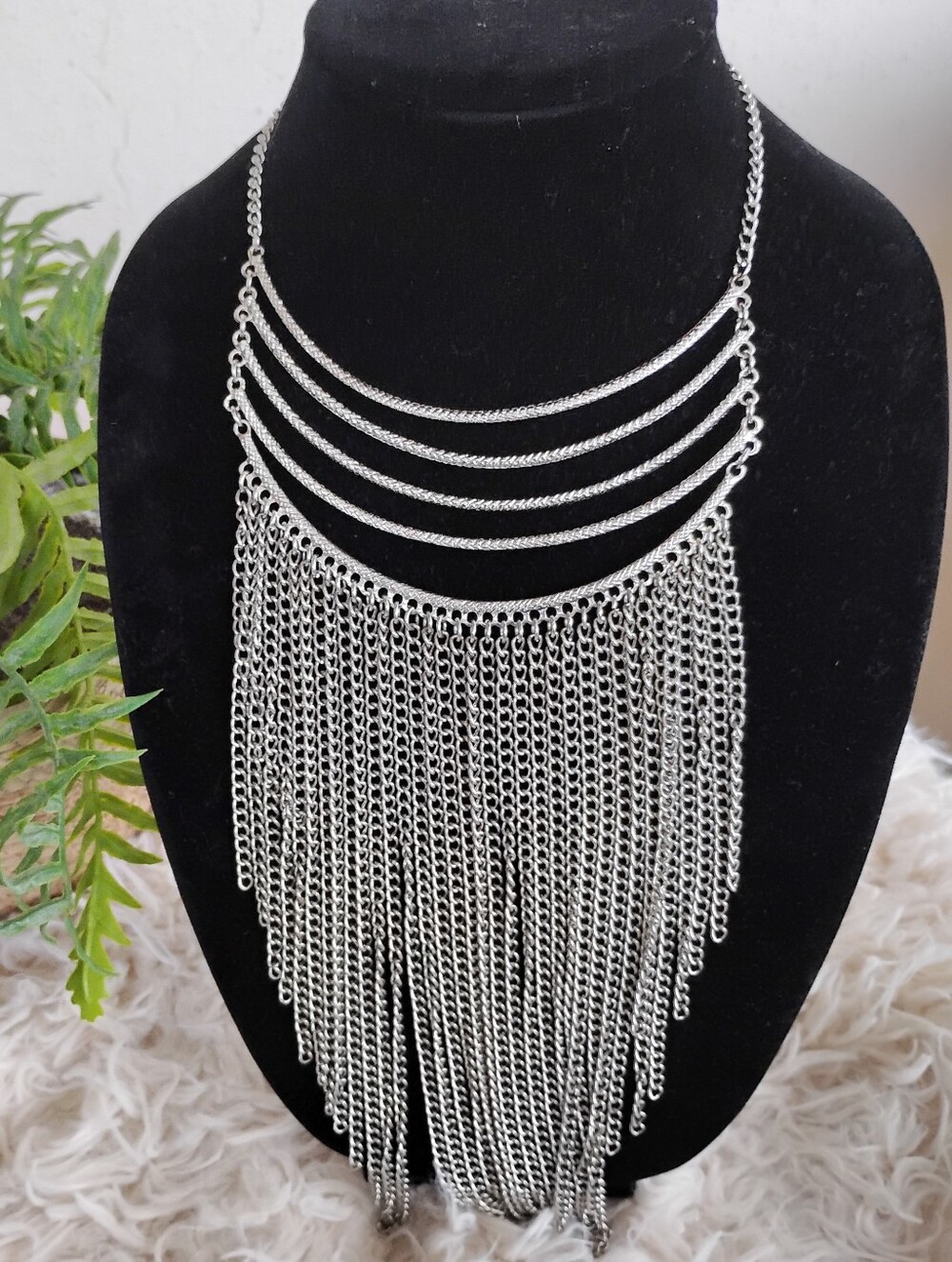 Silver Fringe Statement Necklace - Women Jewelry